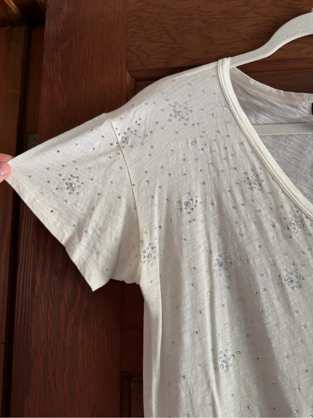J. Crew Women's Cream Scoop Neck Embellished Tee Size M